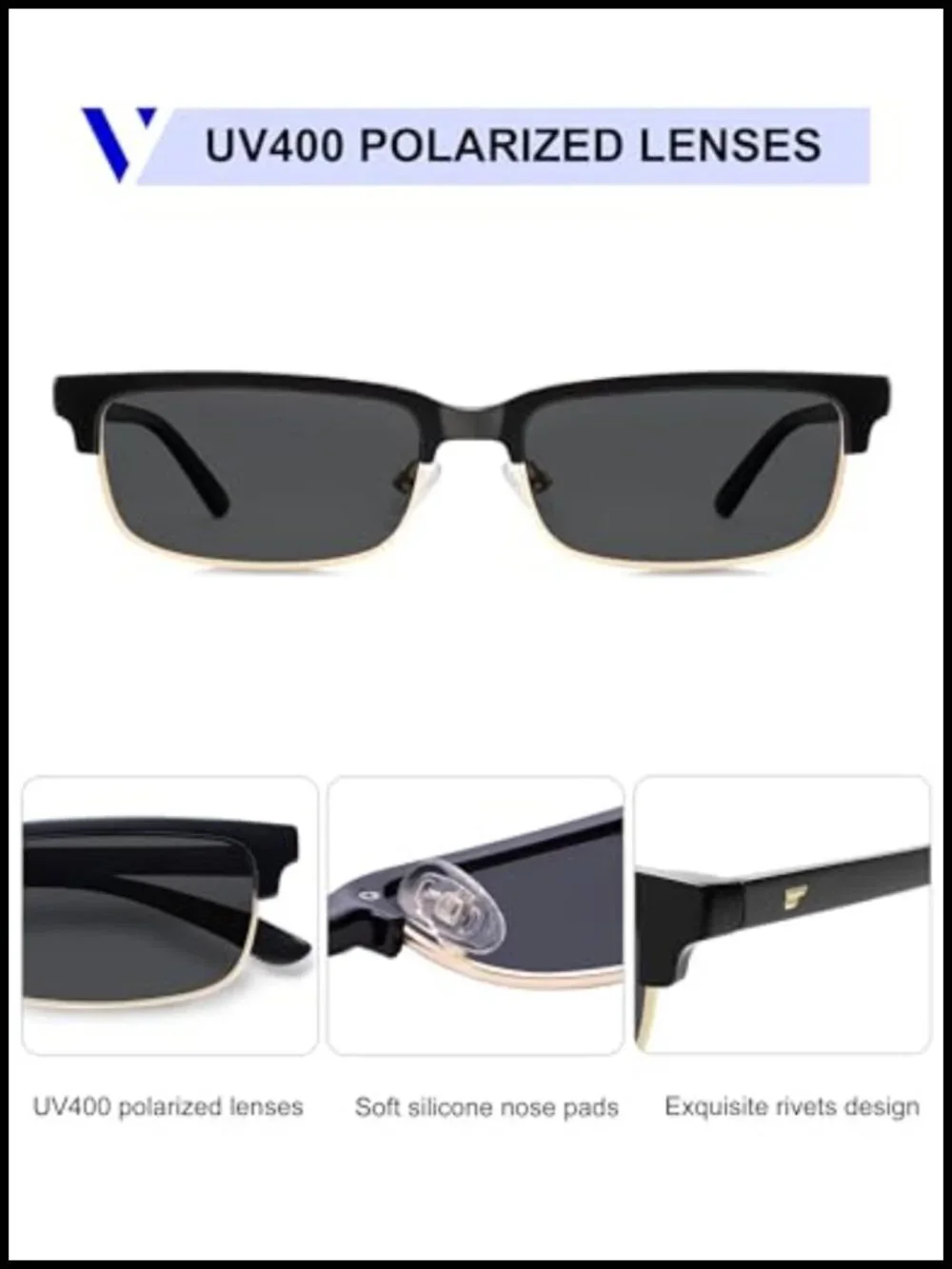 Trendy 90s Skinny Rectangle Sunglasses UV400 Polarized Plastic Frame